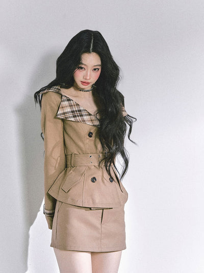Hepburn Style Plaid Collar Jacket/Skirt DIA0594