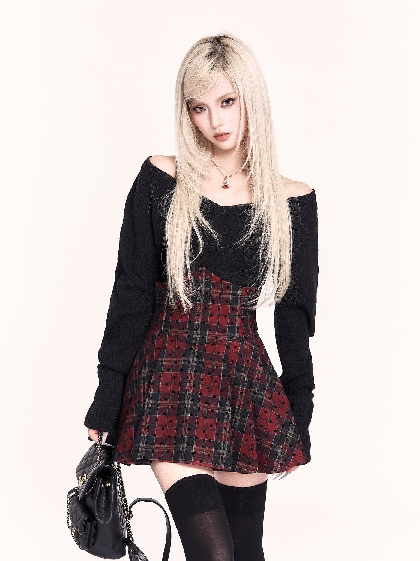 Plaid High Waisted Fishbone Pleated Skirt VOC0480