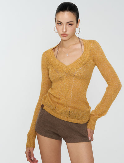 Slim Shimmering Cable Sweater 4MU0158