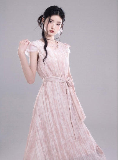 Small Flying Sleeve Pleated Dress COT0277