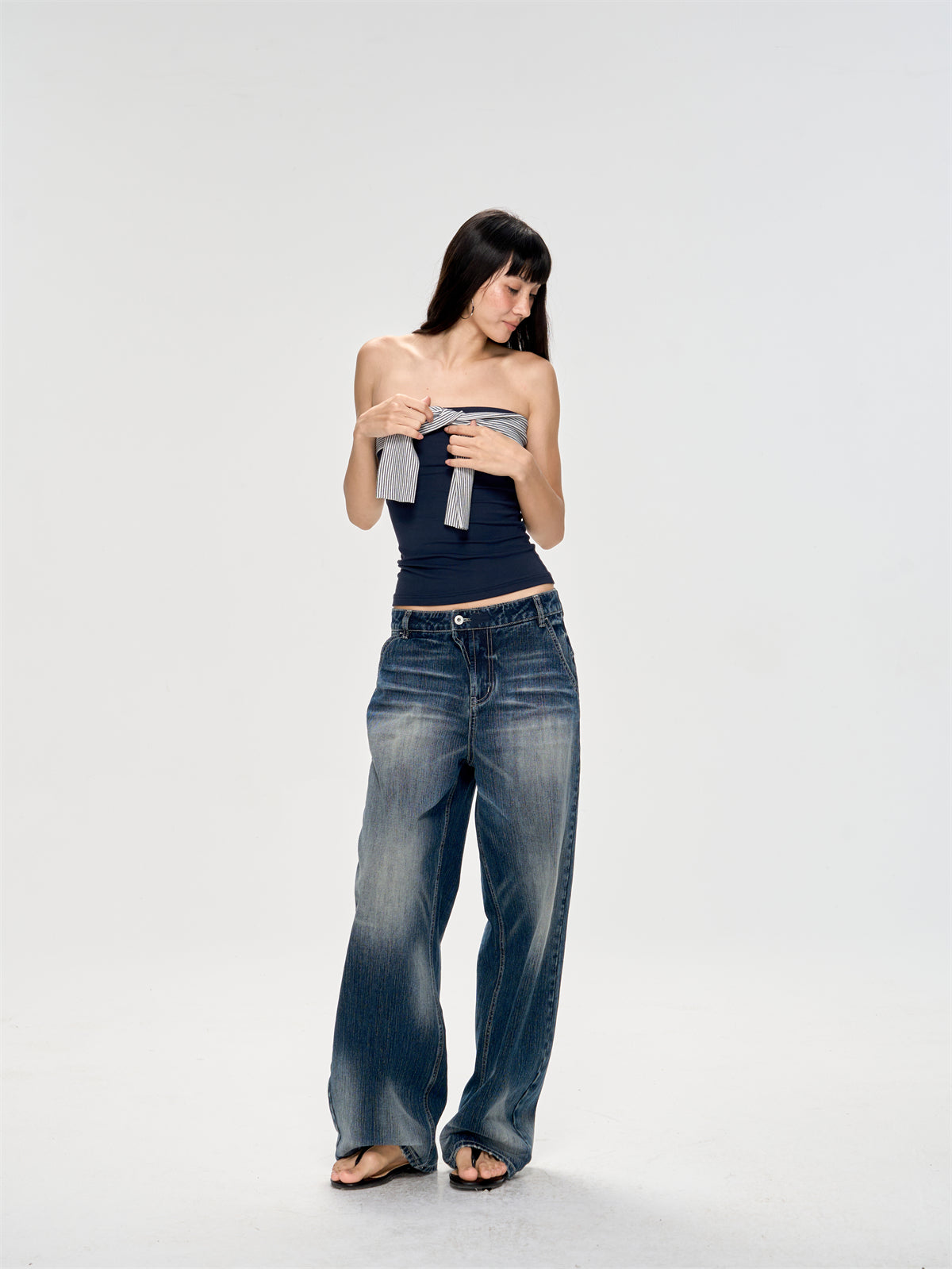 Backless Striped Design Tube Top CUR0223