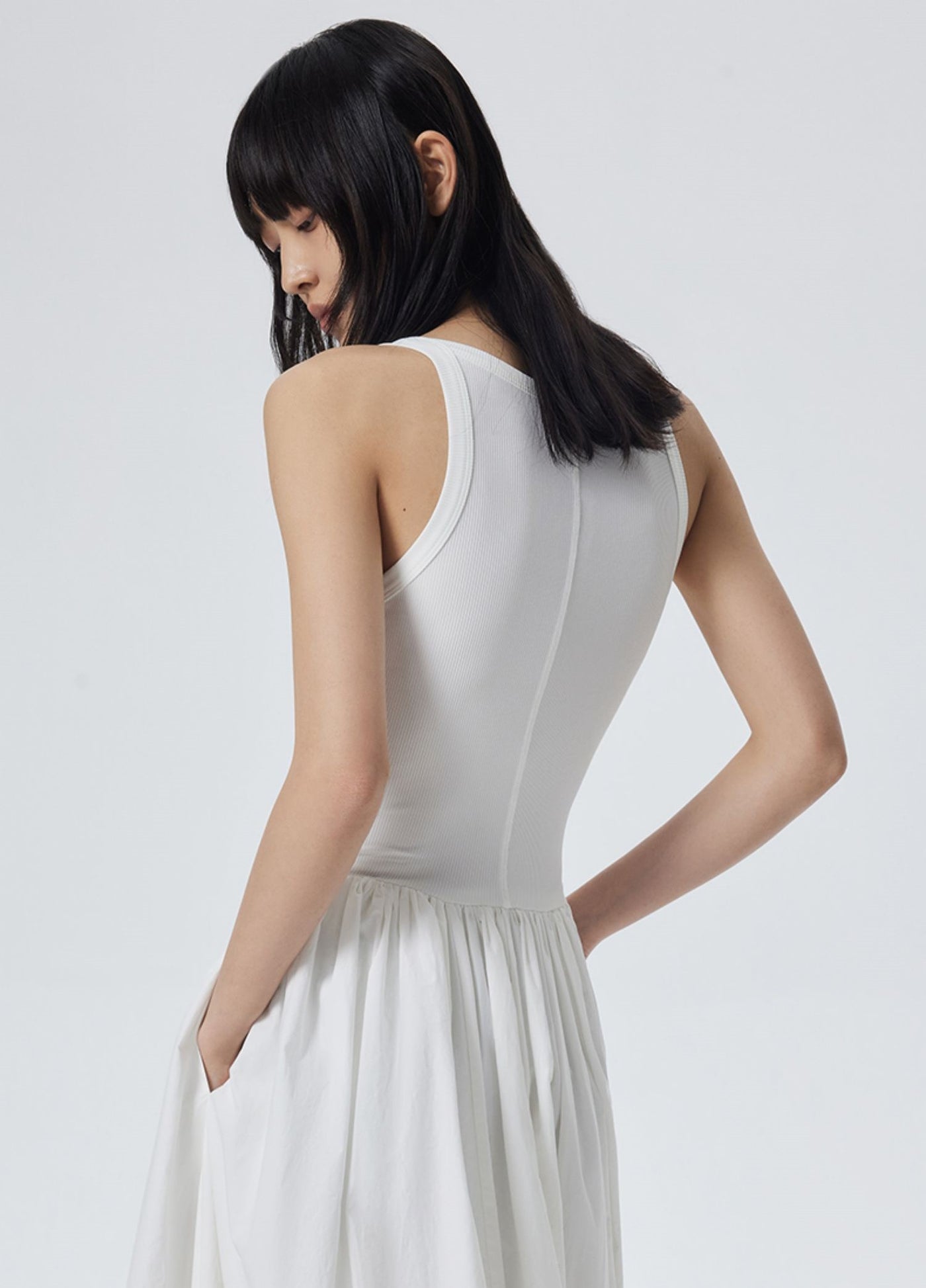 Suspender Niche High-end White Dress SHO0018