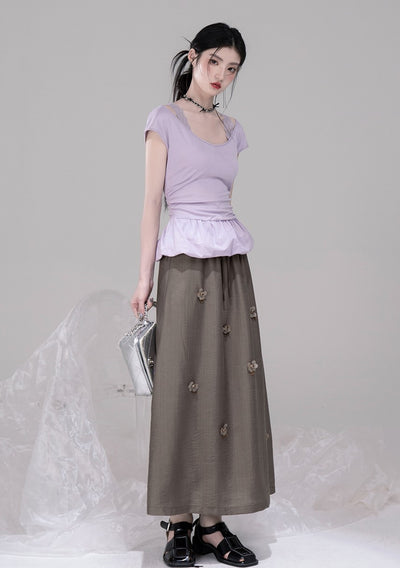 Brown Casual A-Line Drape Skirt COT0305