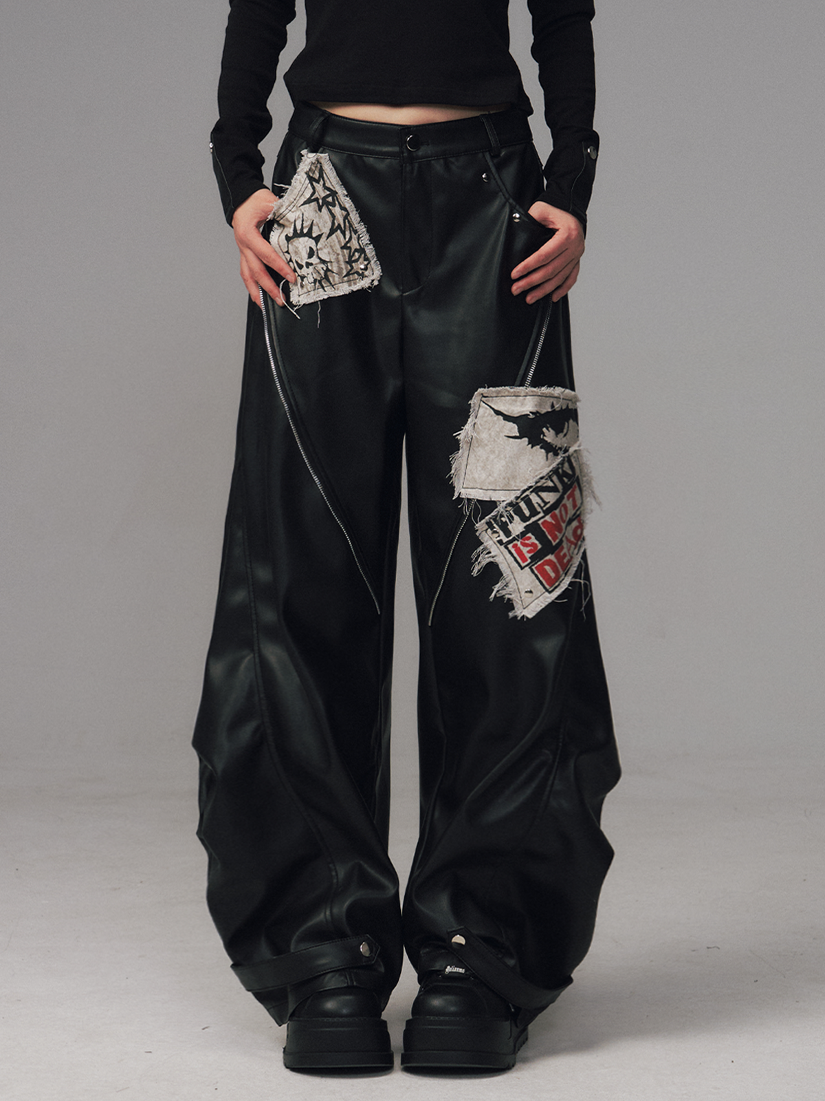 Punk Rock Zipper Split Print Leather Pants FRU0122