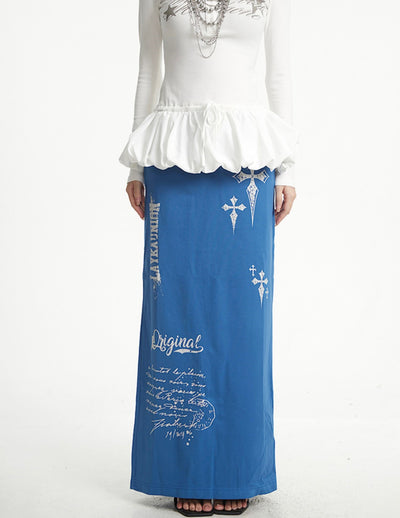 Cross Print Slit Straight Skirt UNC0270