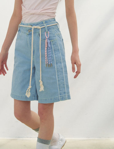 Lace Dotted Denim Shorts SUN0151