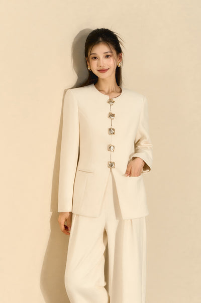 White Slimming Fashionable Square Button Jacket OSH0076