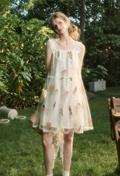 Tulle Flowing Flowers Embroidery Dress GRO0167