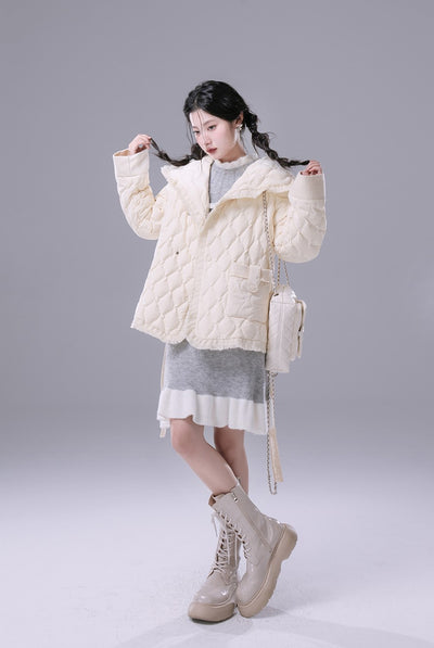 Cream Puff White Large Collar Down Jacket COT0170