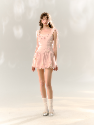 Pink Handmade Flower Suspender Dress SUN0064