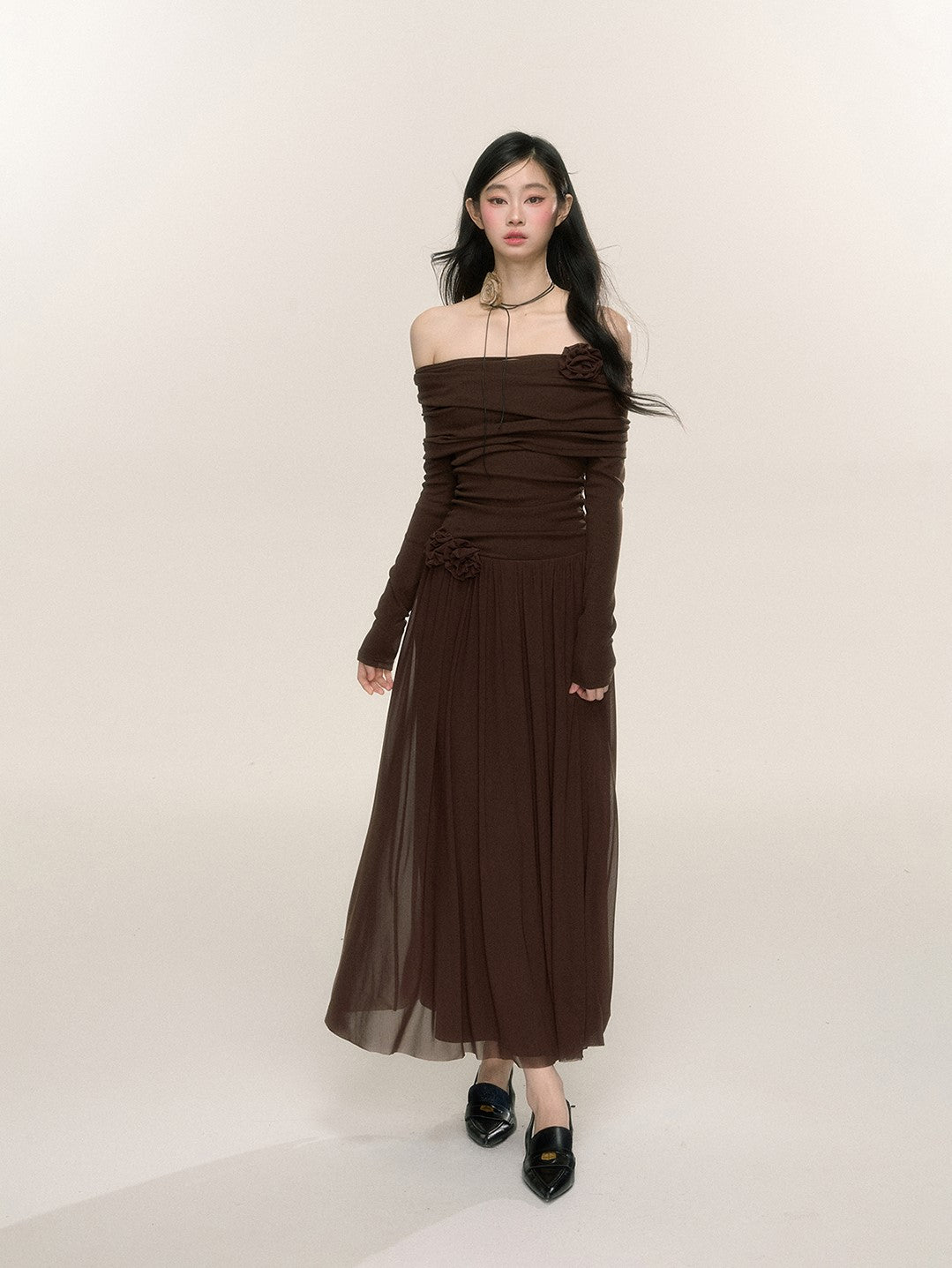 French Style One Shoulder Long Sleeve Waist Dress DIA0222