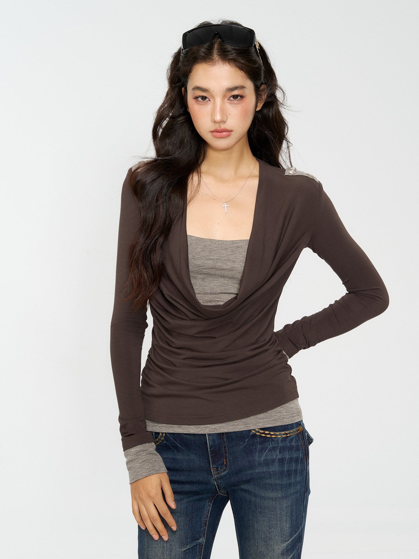 Draped Collar Layering Base T-shirt 4MU0162