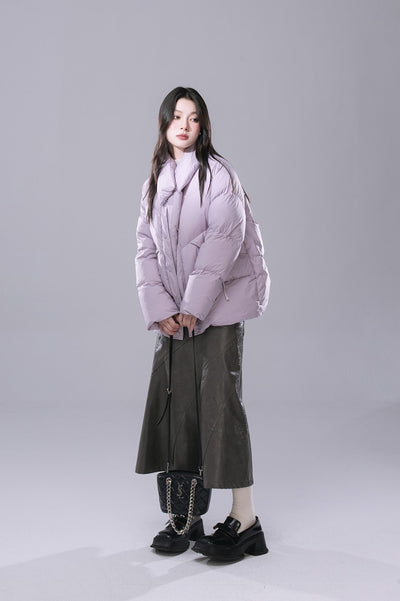 Purple Scarf Collar Warm Down Jacket COT0173