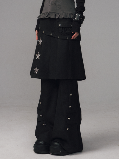 Faux Two-Piece Pleated Skirt Pants FRU0123