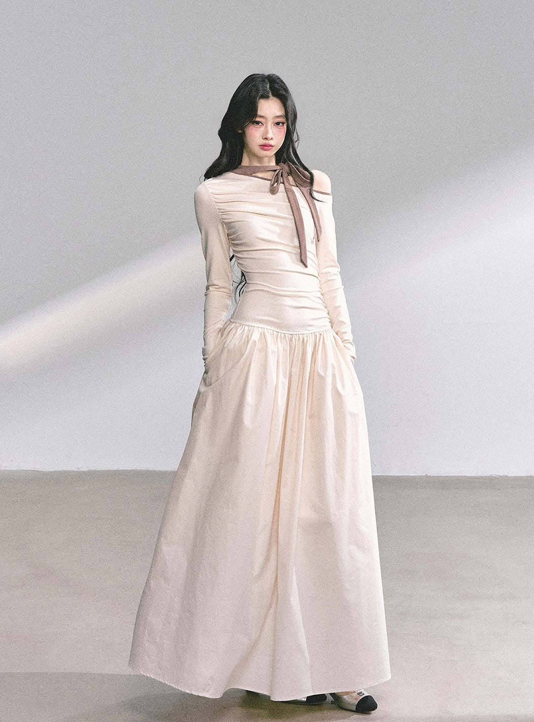 Off-shoulder Waist Slim Bow Dress DIA0574