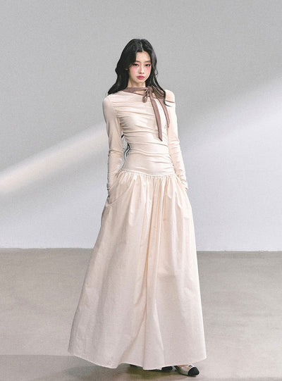 Off-shoulder Waist Slim Bow Dress DIA0574