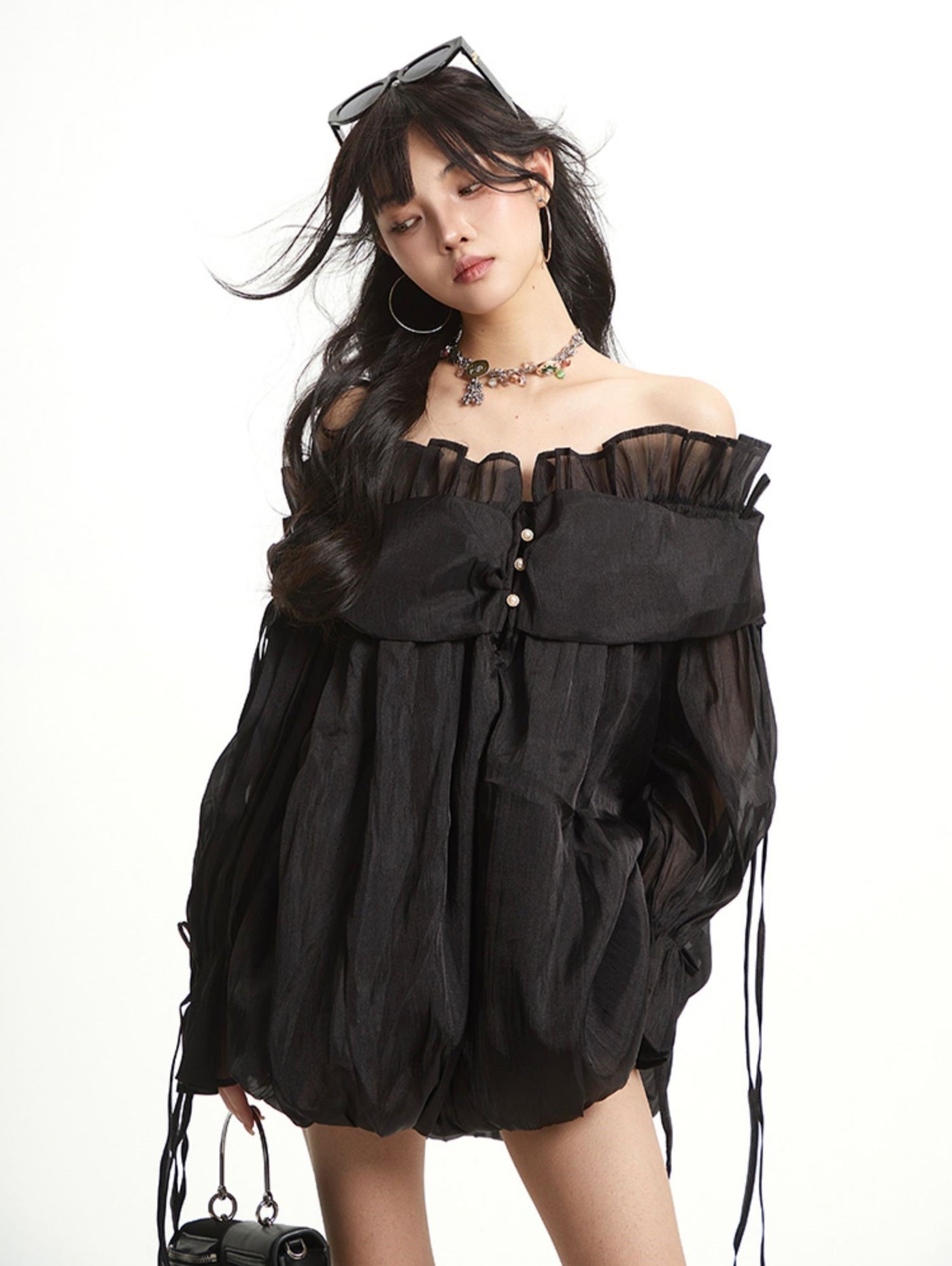 One-shoulder Ruffled Mesh Dress UNC0260