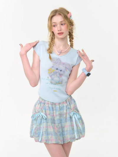 Rabbit Print V-neck T-shirt ZIZ0254