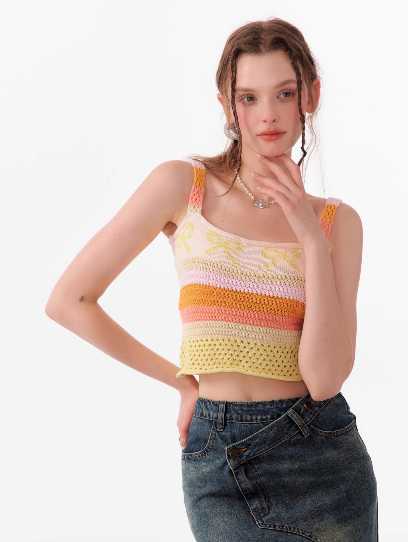 Colorful Striped Short Knitted Camisole ZIZ0111