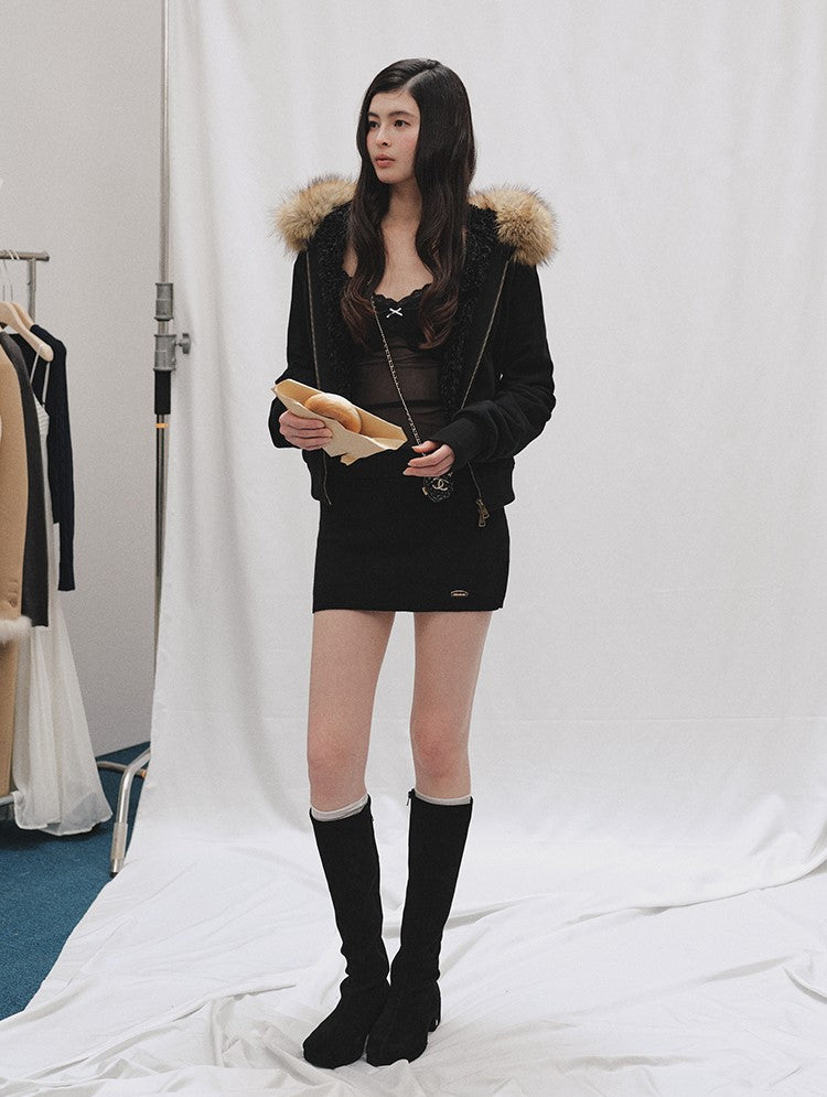 Fur Collar Hooded Short Sweatshirt Jacket LAL0249