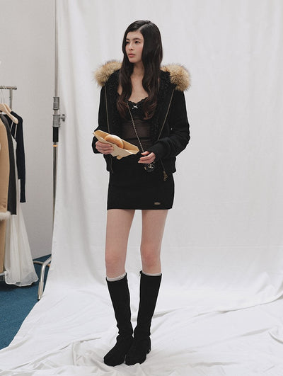 Fur Collar Hooded Short Sweatshirt Jacket LAL0249