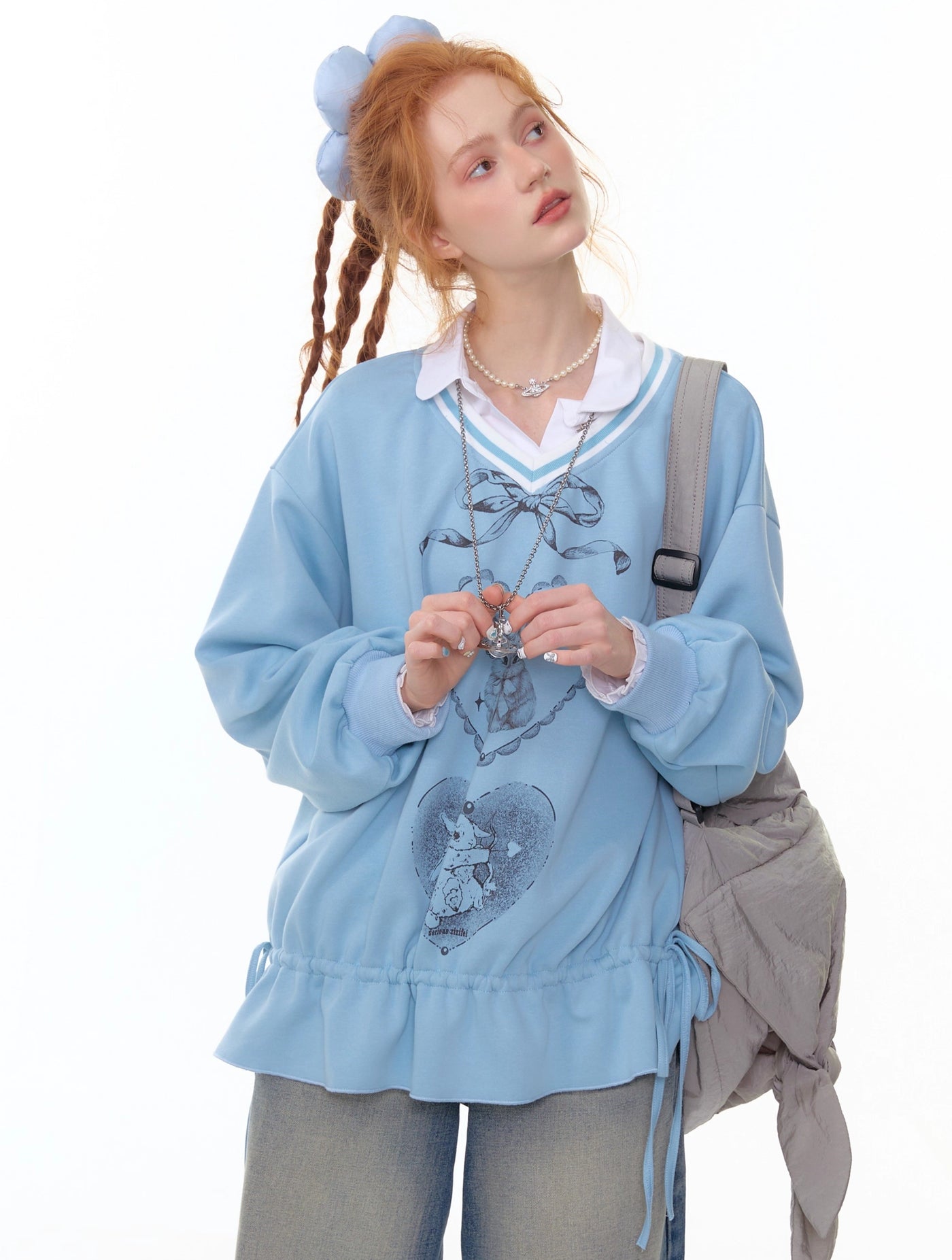 Retro Design Hem Rabbit Print Sweatshirt ZIZ0301