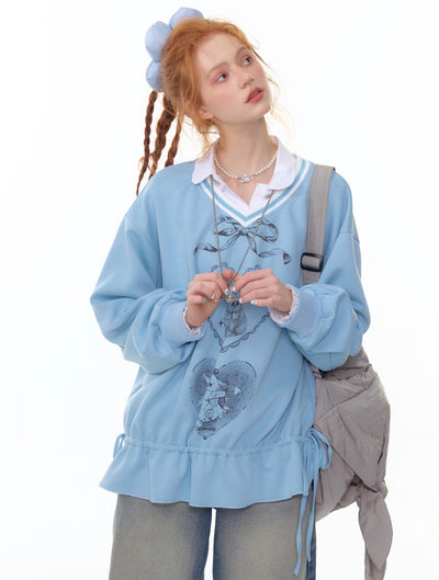 Retro Design Hem Rabbit Print Sweatshirt ZIZ0301