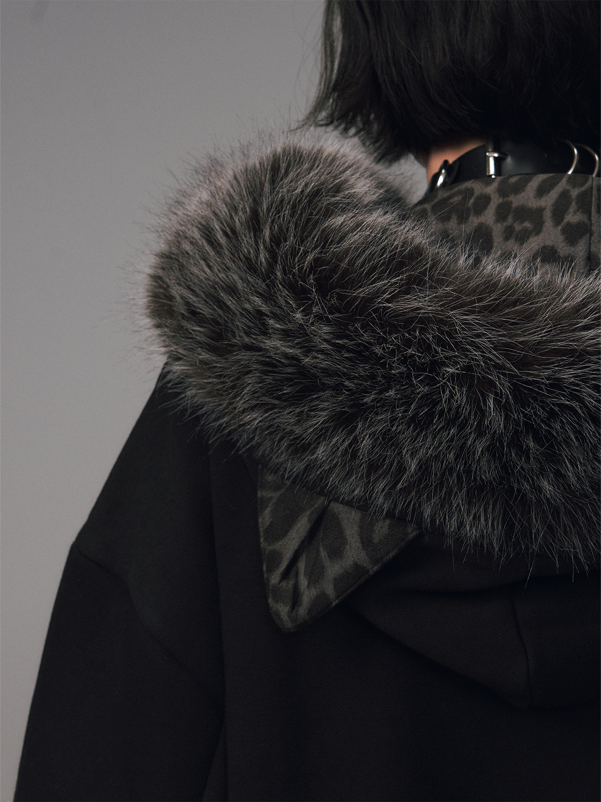 Cat Ear Leopard Print Fur Collar Hooded Jacket FRU0130