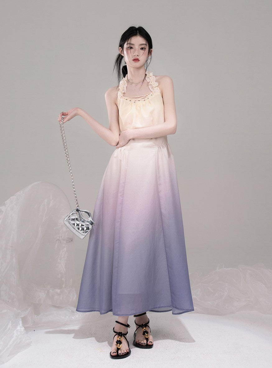Gradient Purple Halter Sleeveless Dress COT0308