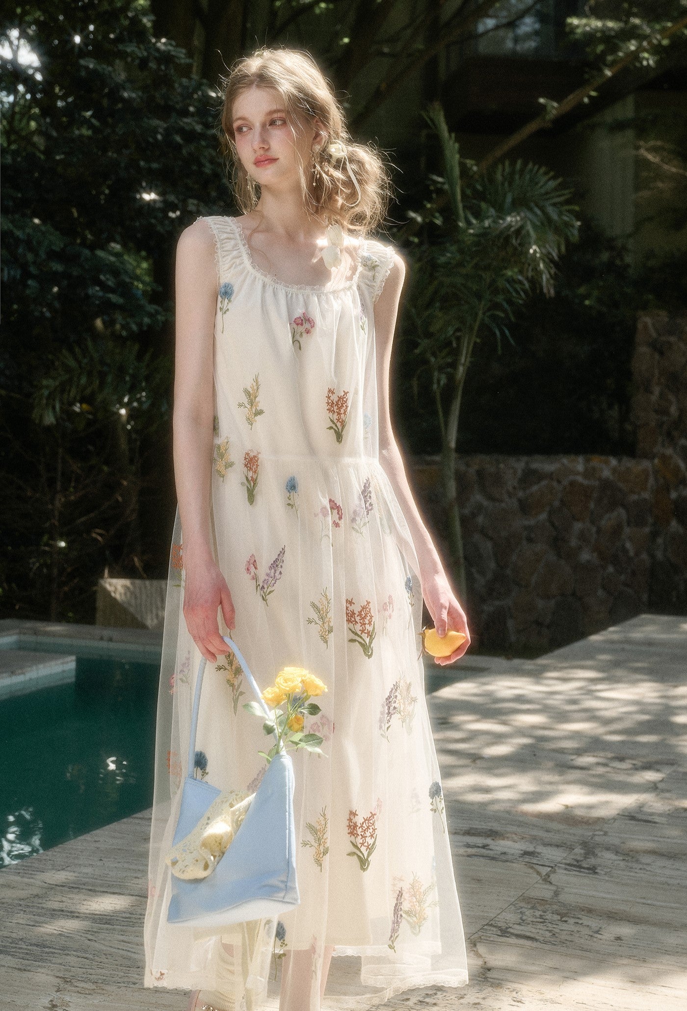 Tulle Flower Embroidery Long Dress GRO0169