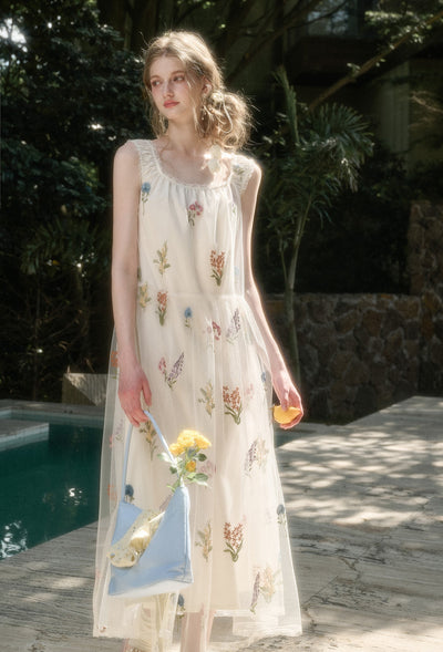 Tulle Flower Embroidery Long Dress GRO0169