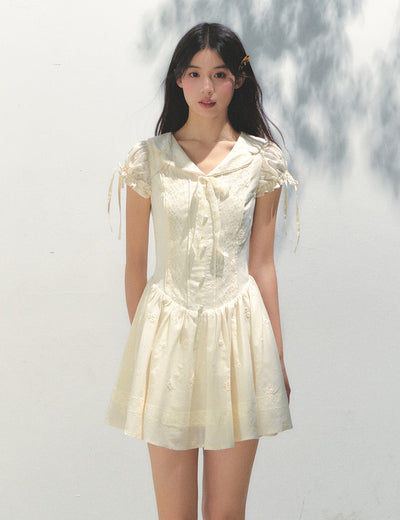 Embroidered Puff Sleeve Shirt Dress SUN0163