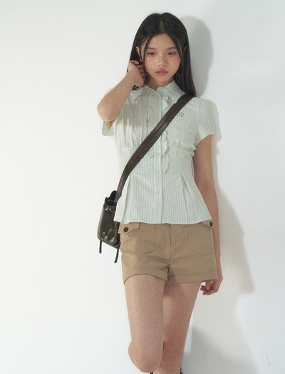 Retro Ruffled Slim Short-sleeved Shirt SOO0017