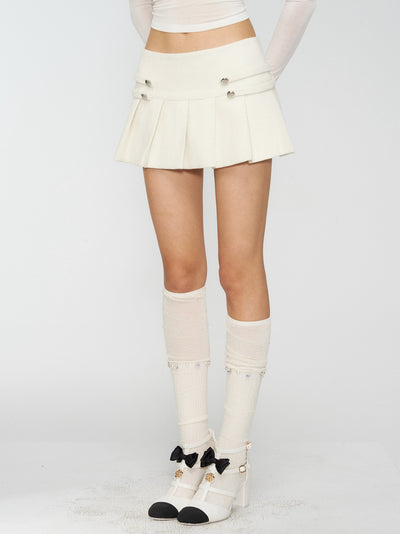 White Pleated Preppy Style Midi Skirt 4MU0167