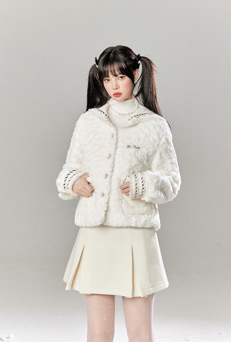 Luxurious Style Spliced Wool Cotton Jacket/Pleated Skirt TBI0047