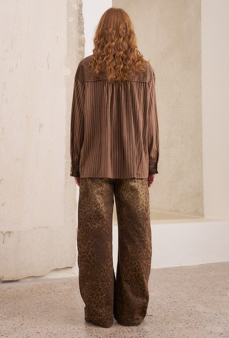Suede Beaded Retro Striped Shirt DID0215