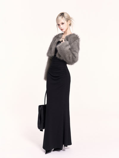 Gray Eco-friendly Fur Short Coat VOC0473