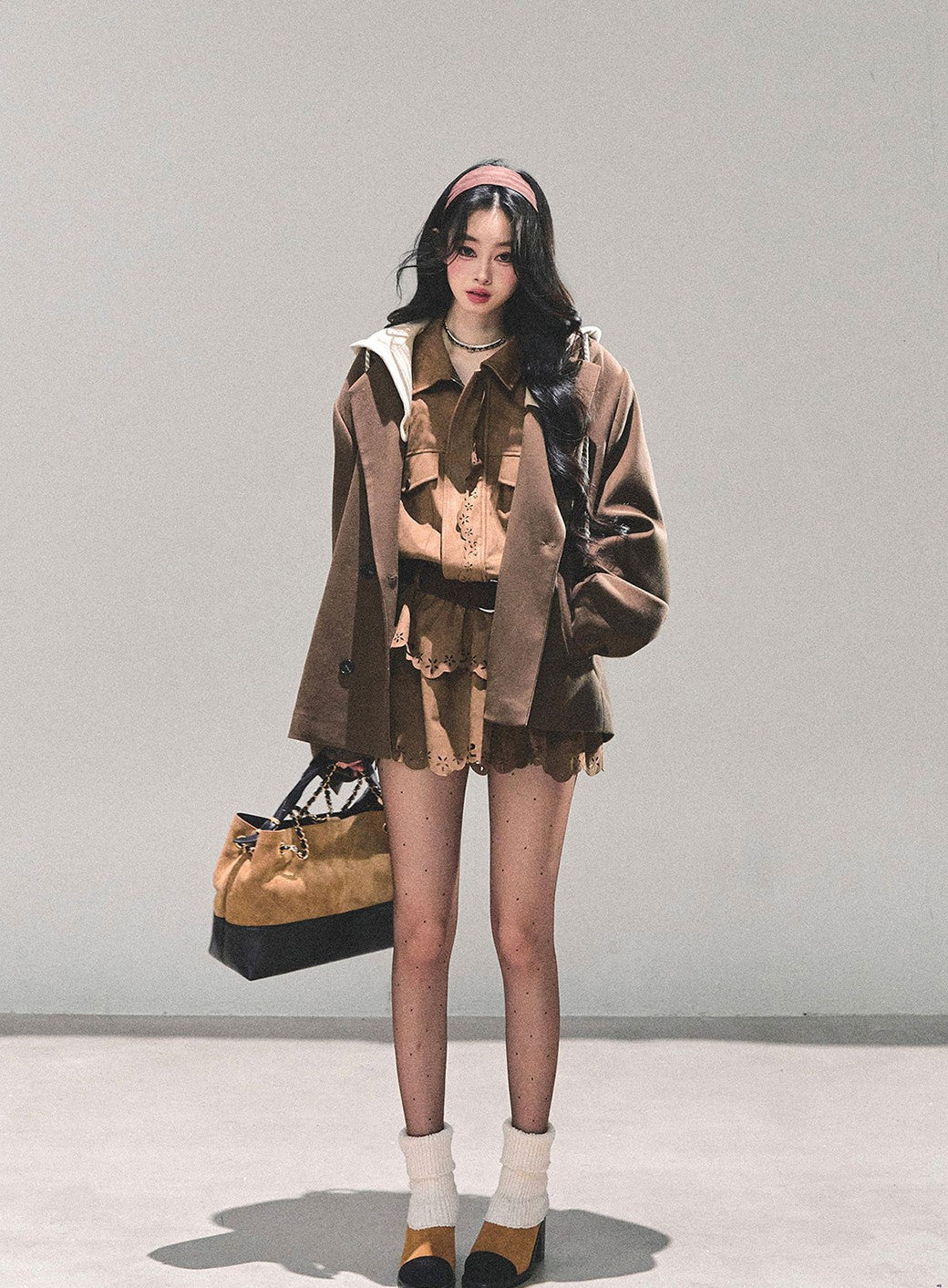 Faux Two-Piece Suede Shirt Dress DIA0680