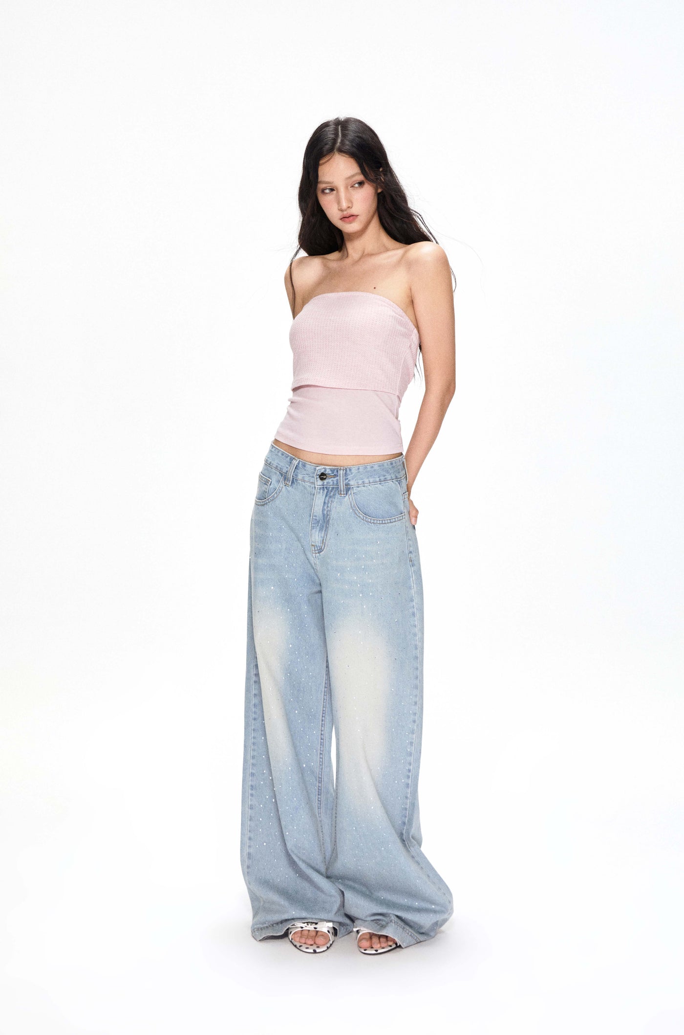 Rhinestone Low Waist Jeans APE0390