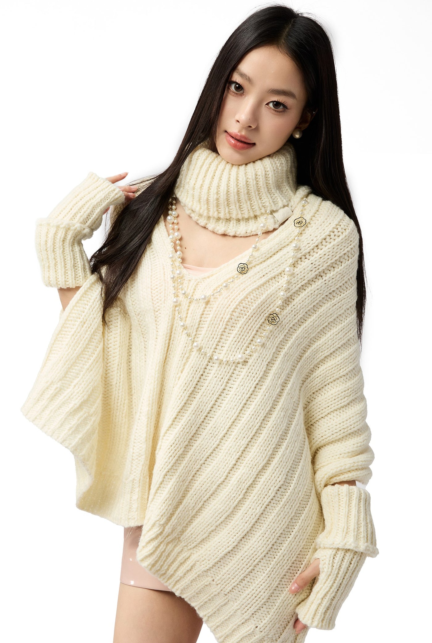 White Irregular Sweater/Neck Warmer+Arm Sleeves 4MU0154
