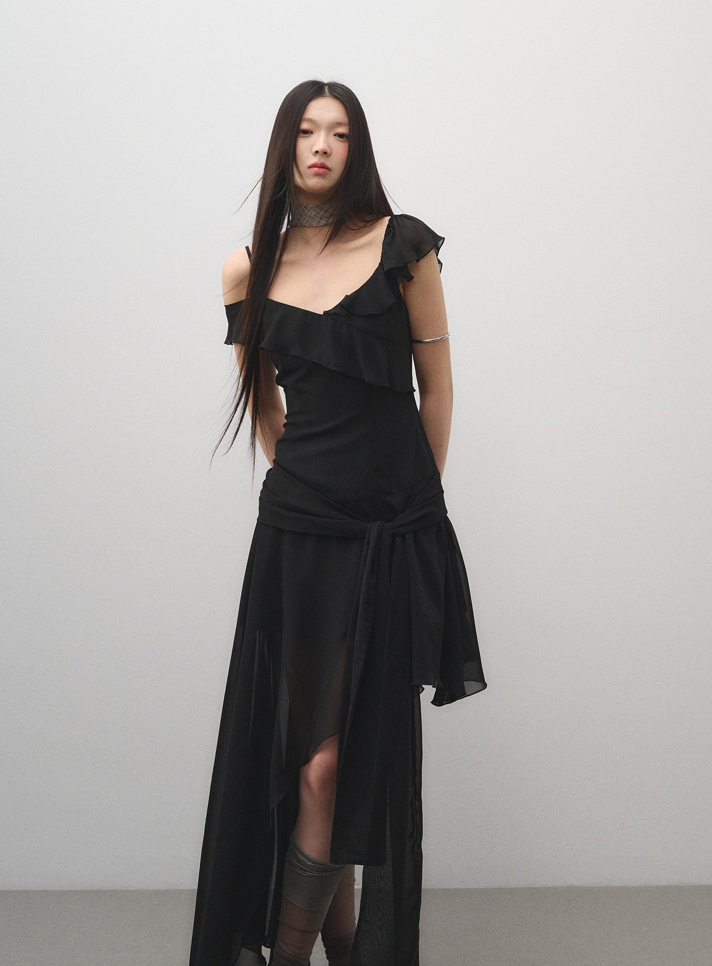 Ruffled Irregular Suspender Dress LAL0161