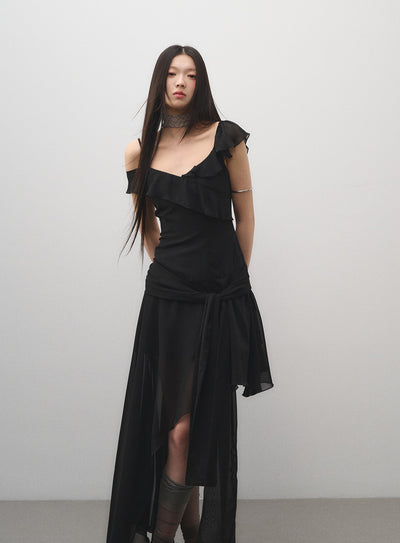 Ruffled Irregular Suspender Dress LAL0161