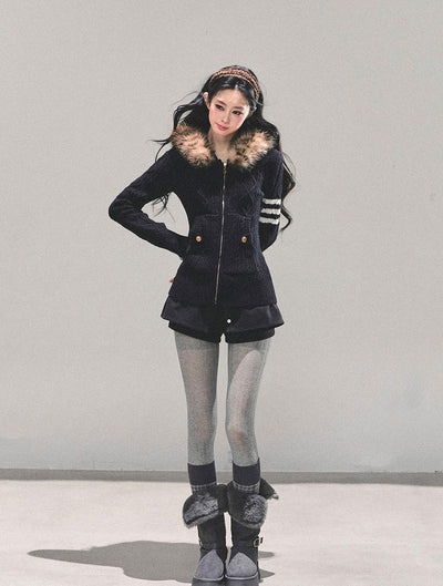 Long-sleeved Hooded Knit Cardigan DIA0665