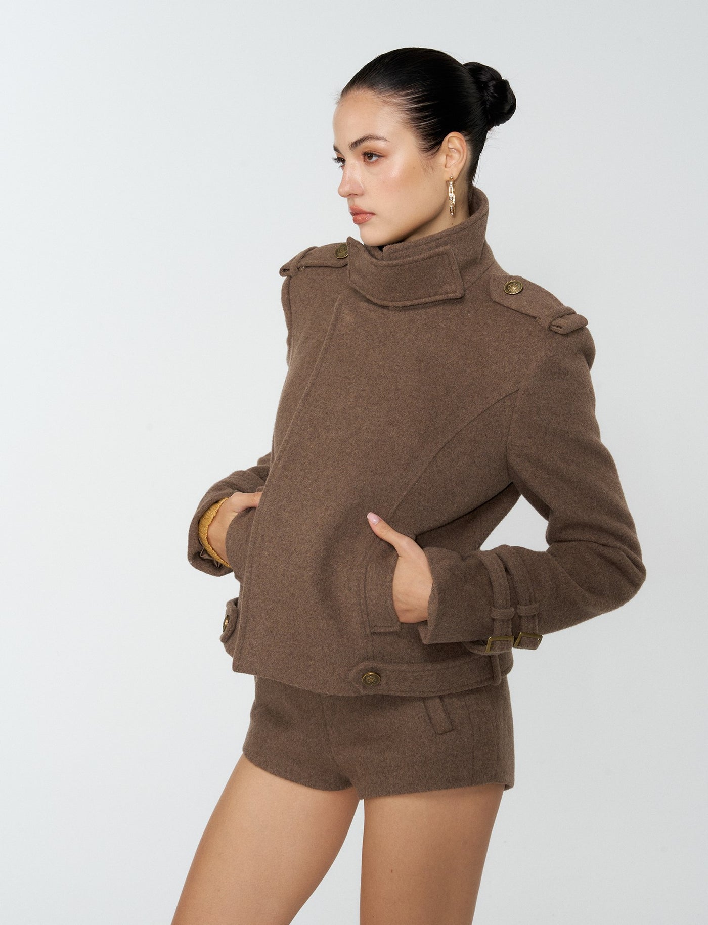Brown High Neck Wool Jacket/Shorts 4MU0163