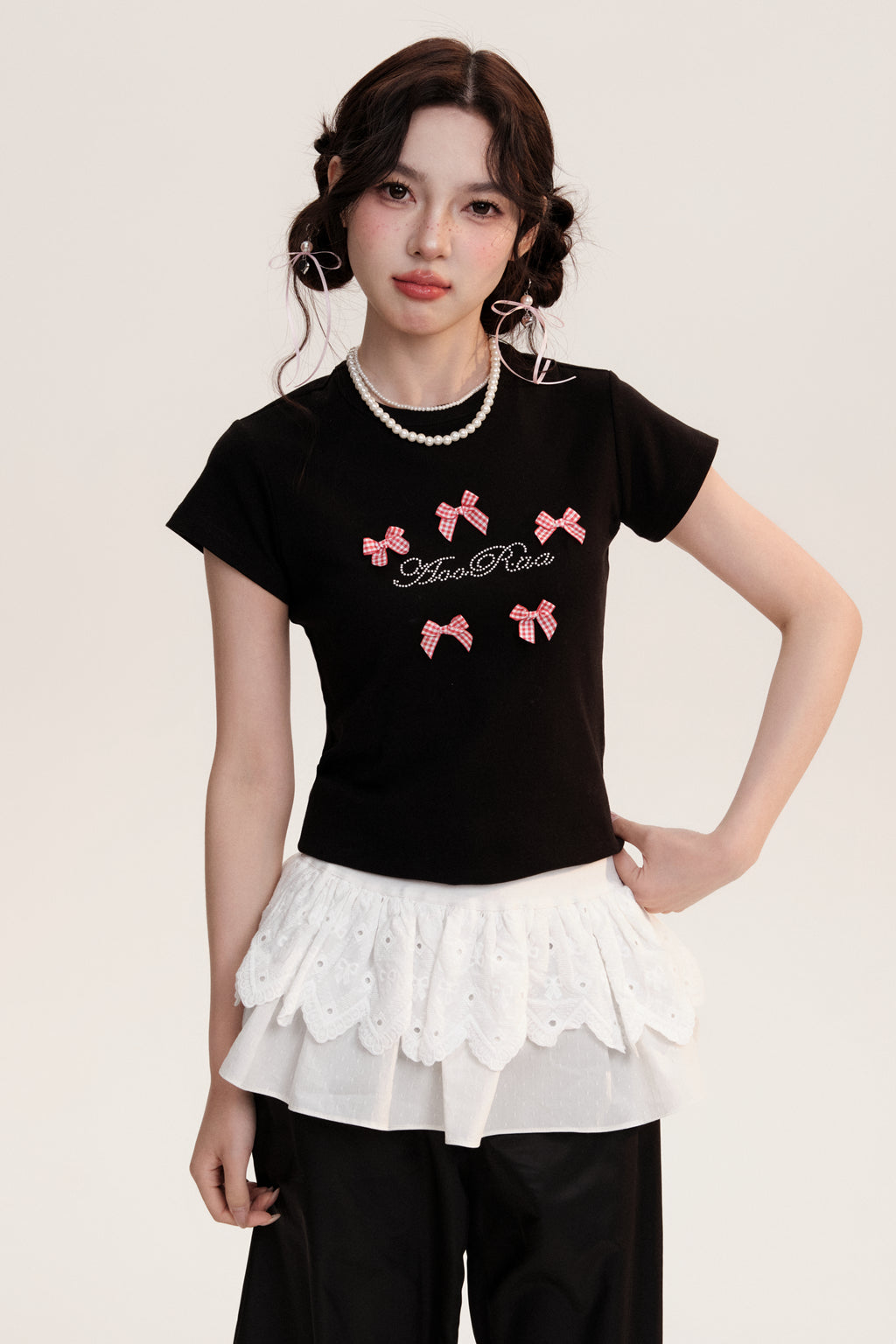 Three-dimensional Bow Short-sleeved T-shirt AOO0017