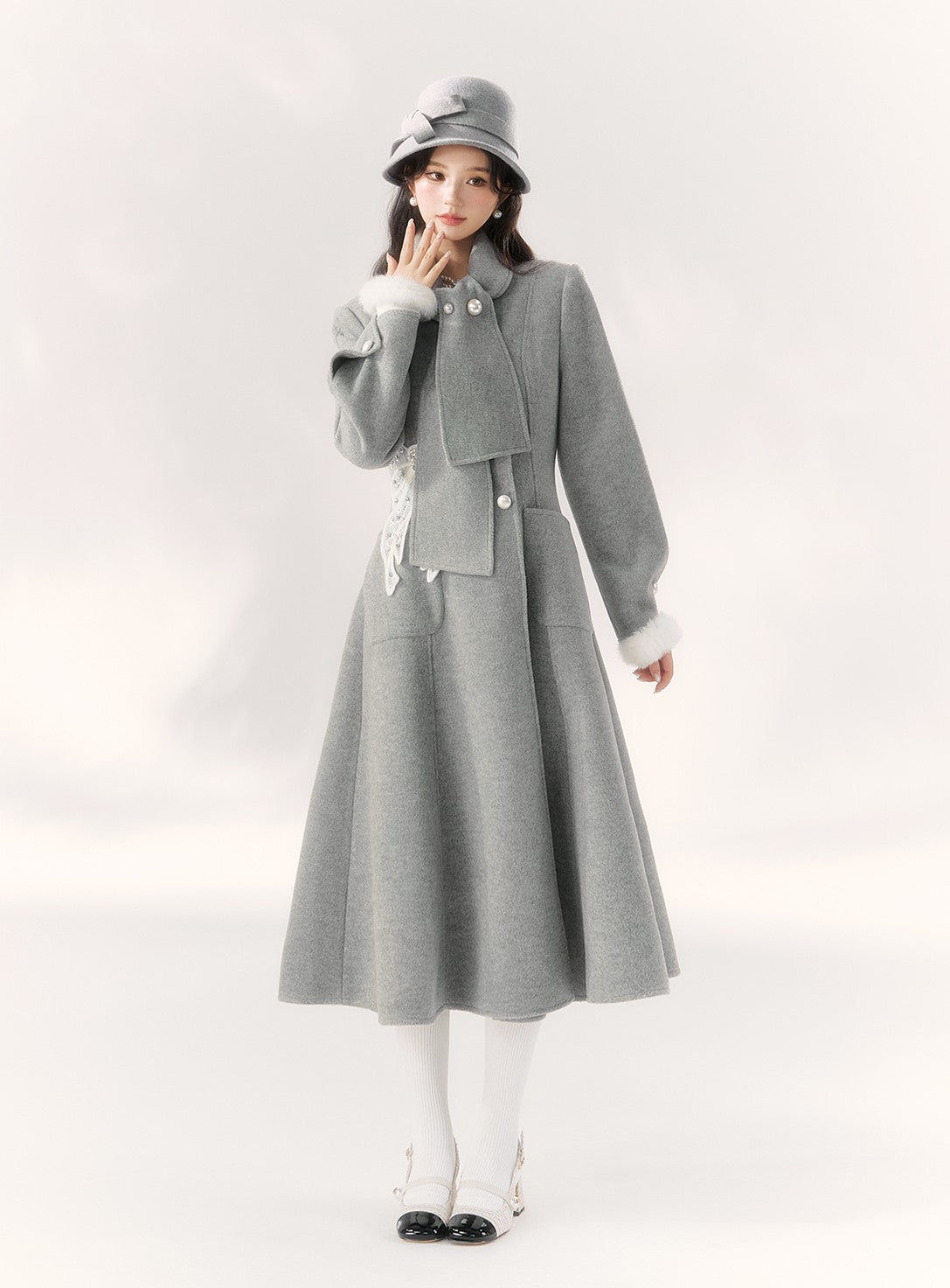 Gray Lace Bow Design Coat BBB0094