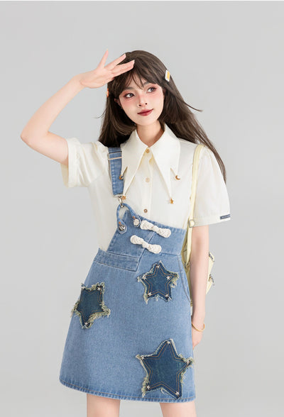 Retro One-shoulder Strap Denim A-line Dress KEI0047