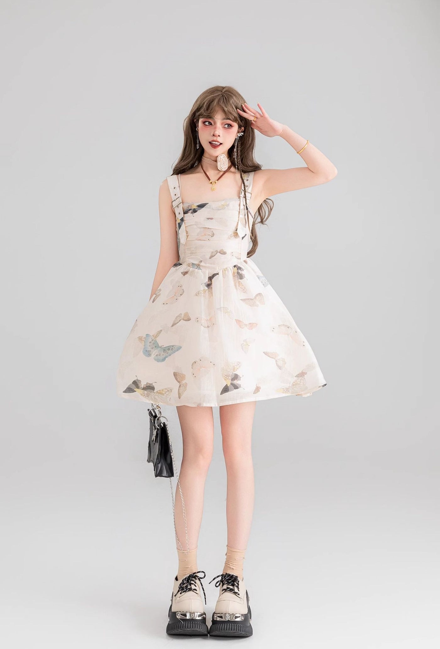 Butterfly Floral Suspender Seaside Holiday Slim Dress KEI0048