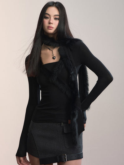 Patchwork Fur Slim Sweater VIA0373