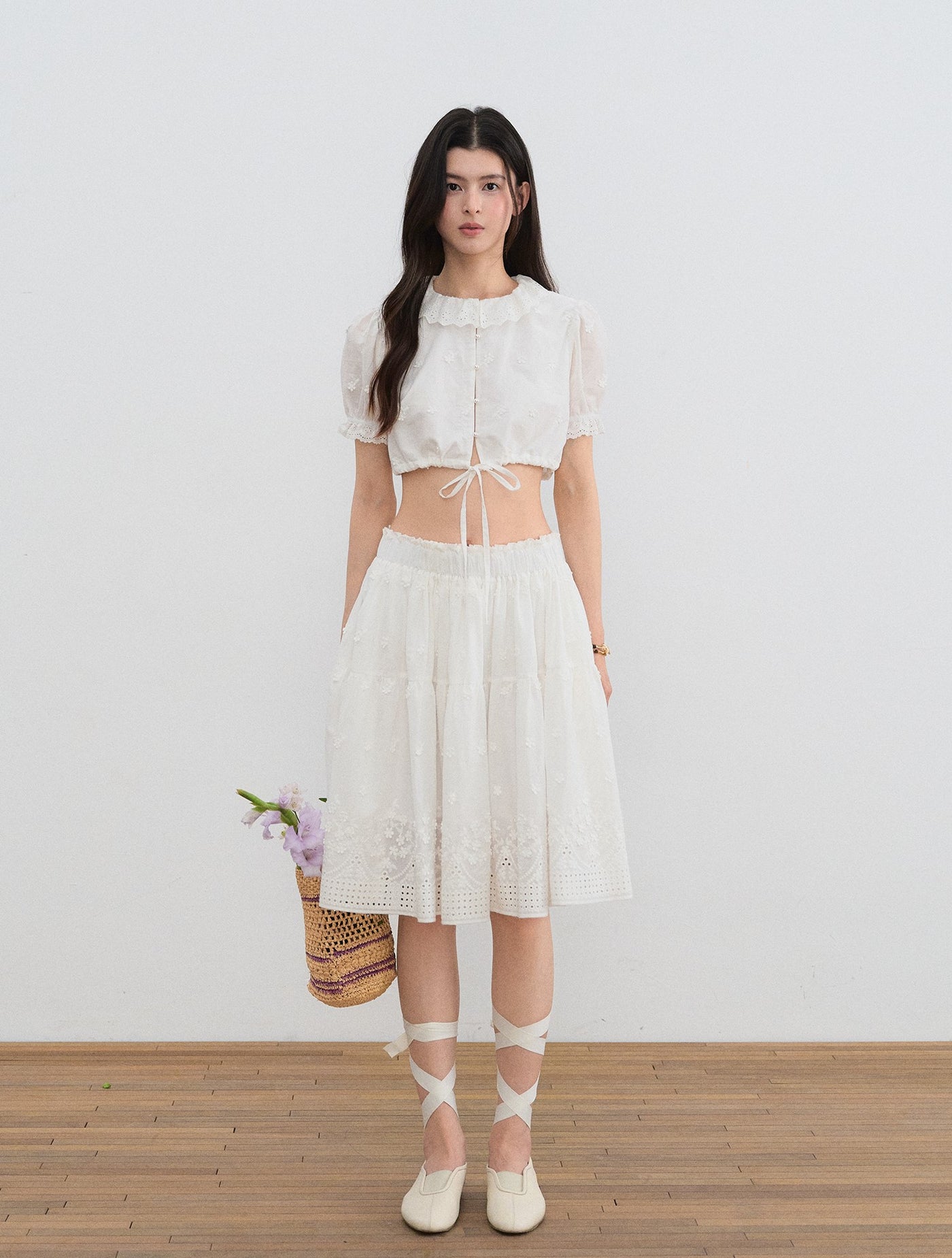Doll Collar Puff Sleeve Shirt/Skirt LAL0197